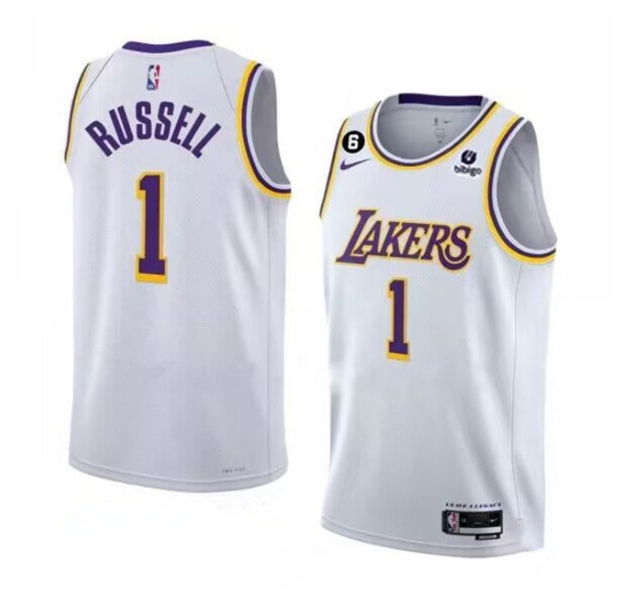 Personalized Men’s Los Angeles Lakers #1 D’Angelo Russell 2022-23 White With NO.6 Patch Association Edition With NO.6 Patch Stitched Basketball Jersey