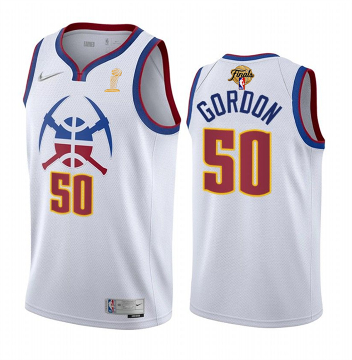 Personalized Men’s Denver Nuggets #50 Aaron Gordon White 2023 Finals Earned Edition Stitched Basketball Jersey