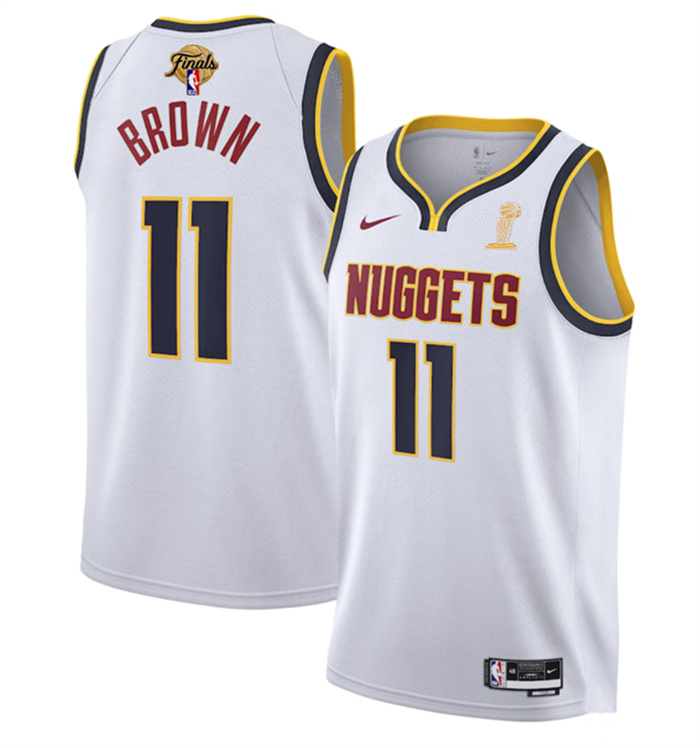 Personalized Men’s Denver Nuggets #11 Bruce Brown White 2023 Finals Association Edition Stitched Basketball Jersey