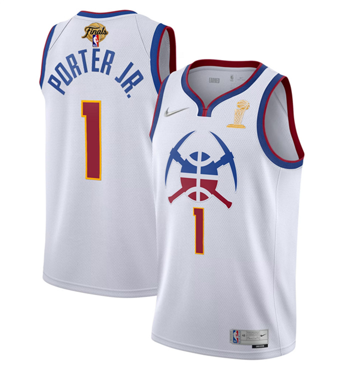 Personalized Men’s Denver Nuggets #1 Michael Porter Jr. White 2023 Finals Earned Edition Stitched Basketball Jersey