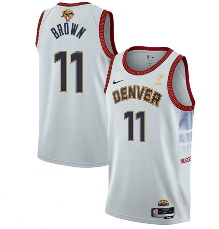 Personalized Men’s Denver Nuggets #11 Bruce Brown White 2023 Finals Champions Icon Edition Stitched Basketball Jersey