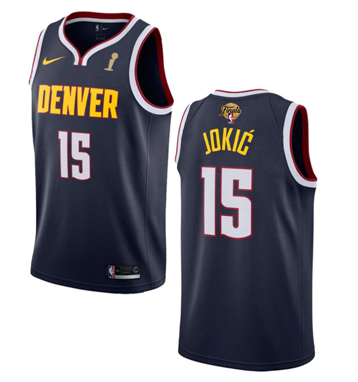 Personalized Men’s Denver Nuggets #15 Nikola Jokic Navy 2023 Finals Champions Icon Edition Stitched Basketball Jersey
