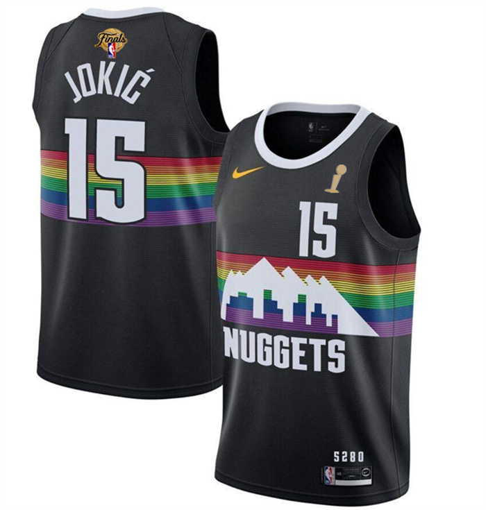 Personalized Men’s Denver Nuggets #15 Nikola Jokic Black 2023 Finals Champions City Edition Stitched Basketball Jersey