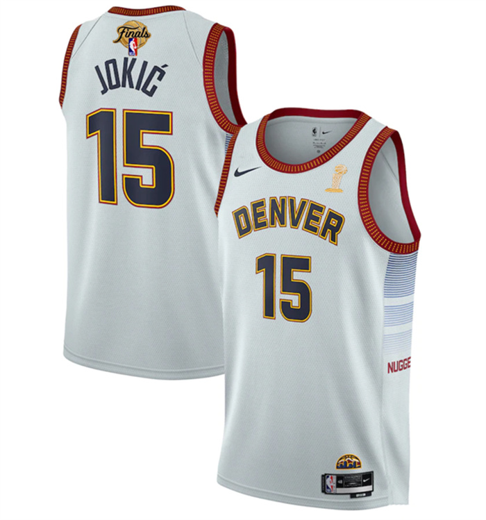 Personalized Men’s Denver Nuggets #15 Nikola Jokic White 2023 Finals Champions Icon Edition Stitched Basketball Jersey