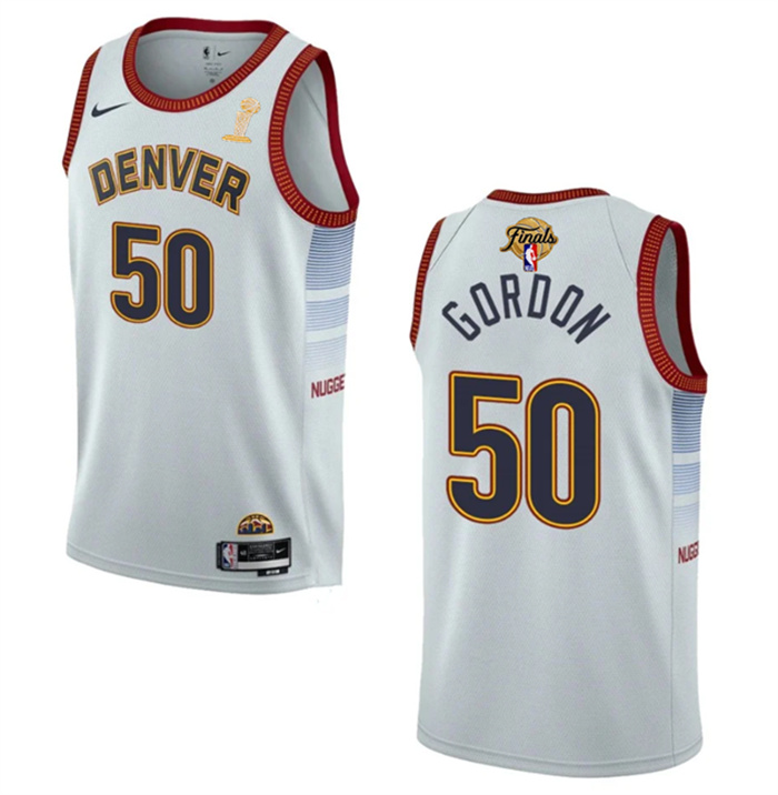 Personalized Men’s Denver Nuggets #50 Aaron Gordon White 2023 Finals Champions Icon Edition Stitched Basketball Jersey