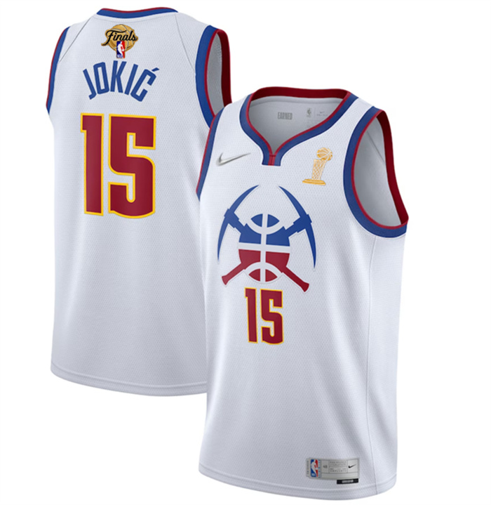 Personalized Men’s Denver Nuggets #15 Nikola Jokic White 2023 Finals Champions Earned Edition Stitched Basketball Jersey