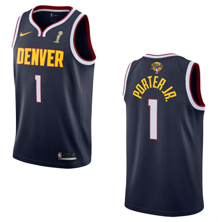 Personalized Men’s Denver Nuggets #1 Michael Porter Jr. Navy 2023 Finals Champions Icon EditionStitched Basketball Jersey