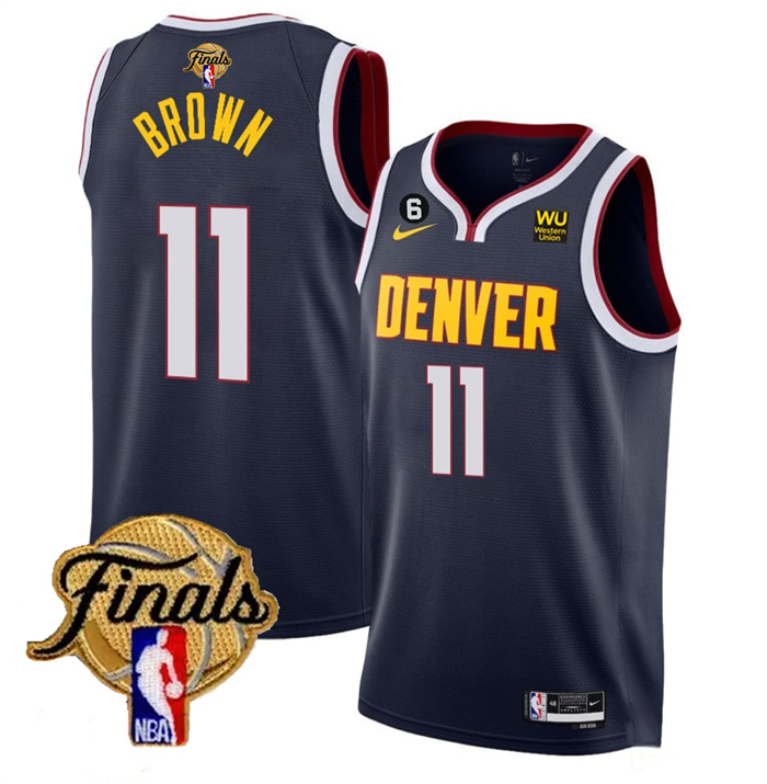 Personalized Men’s Denver Nuggets #11 Bruce Brown Navy 2023 Finals Icon Edition With NO.6 Patch Stitched Basketball Jersey