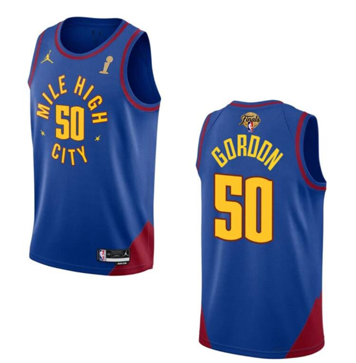 Personalized Men’s Denver Nuggets #50 Aaron Gordon Blue 2023 Finals Champions Statement Edition Stitched Basketball Jersey