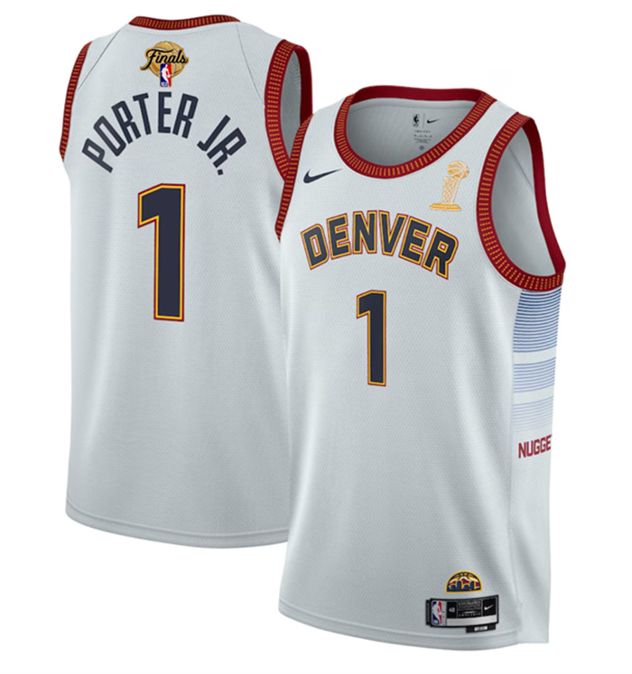 Personalized Men’s Denver Nuggets #1 Michael Porter Jr. White 2023 Finals Champions Icon Edition Stitched Basketball Jersey