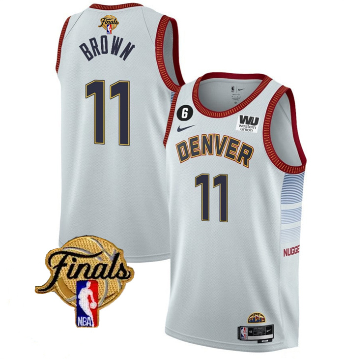 Personalized Men’s Denver Nuggets #11 Bruce Brown White 2023 Finals Icon Edition With NO.6 Patch Stitched Basketball Jersey