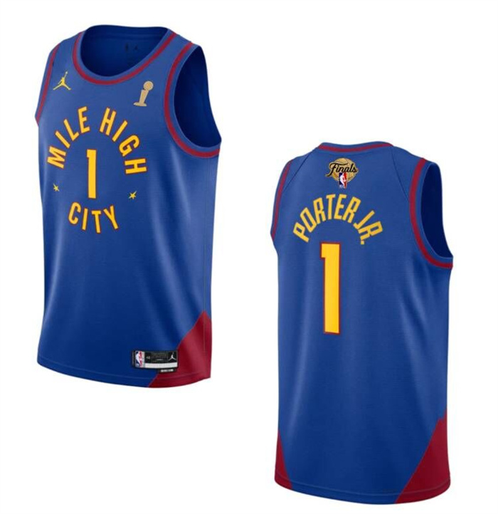 Personalized Men’s Denver Nuggets #1 Michael Porter Jr. Blue 2023 Finals Champions Statement Edition Stitched Basketball Jersey