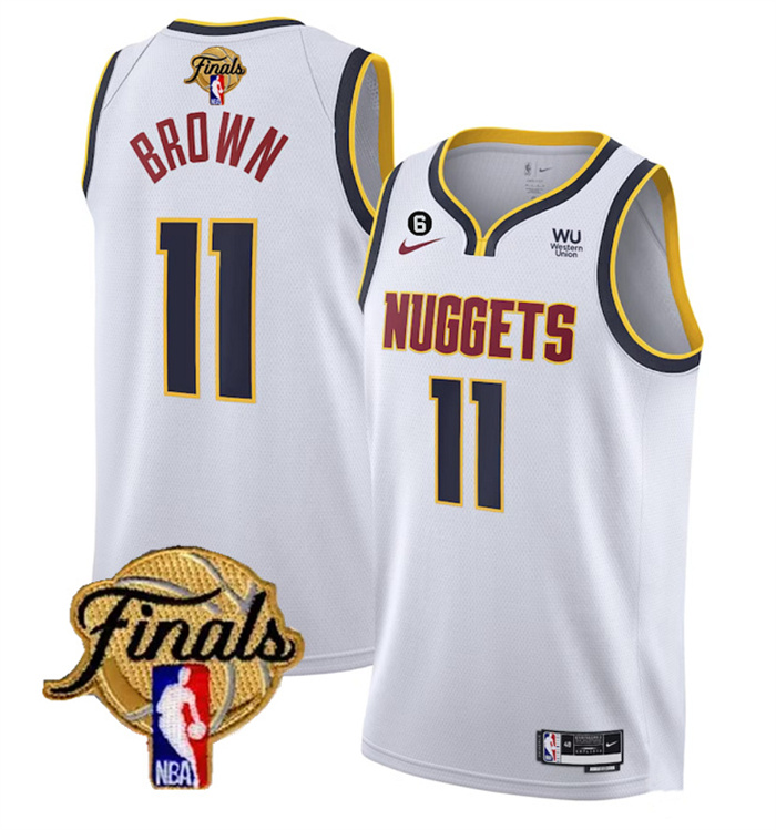 Personalized Men’s Denver Nuggets #11 Bruce Brown White 2023 Finals Association Edition With NO.6 Patch Stitched Basketball Jersey