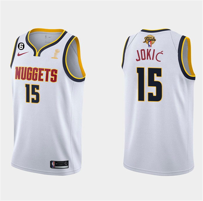 Personalized Men’s Denver Nuggets #15 Nikola Jokic White 2023 Finals Champions Association Edition With NO.6 Patch Stitched Basketball Jersey