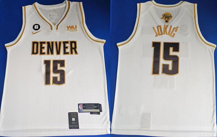 Personalized Men’s Denver Nuggets #15 Nikola Jokic White With NO.6 Patch Stitched Jersey