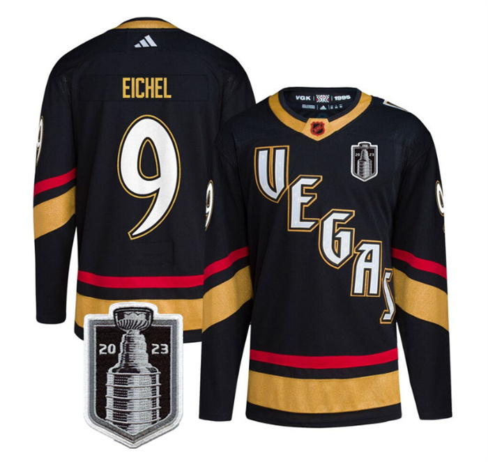 Personalized Men’s Vegas Golden Knights #9 Jack Eichel Black 2023 Stanley Cup Final Stitched Jersey
