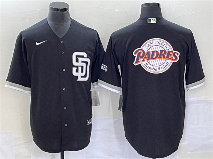 Personalized Men’s San Diego Padres Black Team Big Logo Cool Base Stitched Baseball Jersey