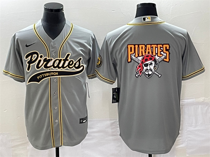 Personalized Men’s Pittsburgh Pirates Gray Team Big Logo Cool Base Stitched Baseball Jersey