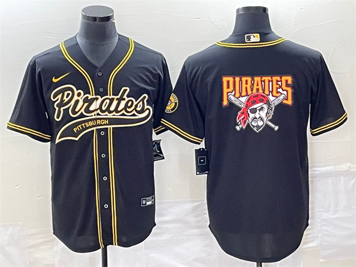 Personalized Men’s Pittsburgh Pirates Black Team Big Logo Cool Base Stitched Baseball Jersey
