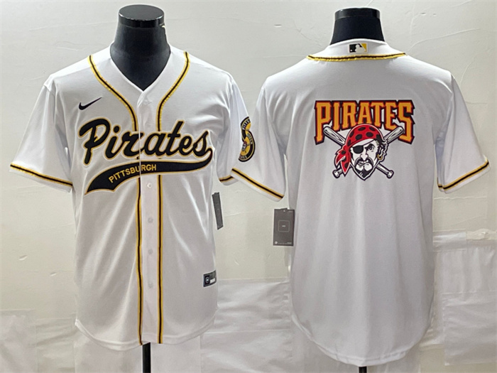 Personalized Men’s Pittsburgh Pirates White Team Big Logo Cool Base Stitched Baseball Jersey