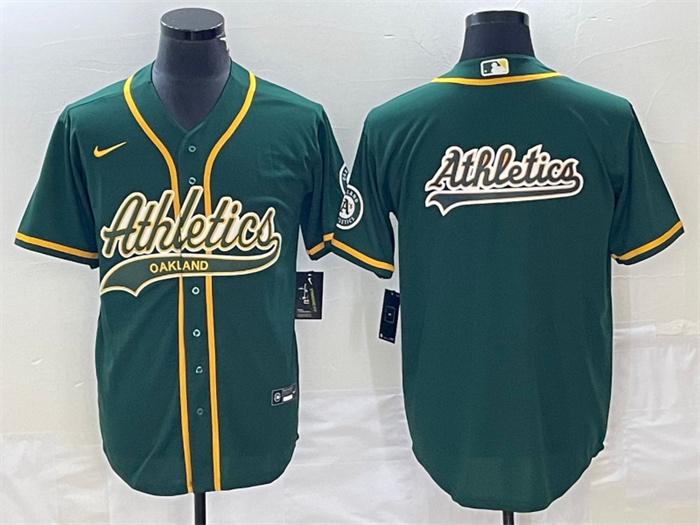Personalized Men’s Oakland Athletics Green Team Big Logo Cool Base Stitched Baseball Jersey 002