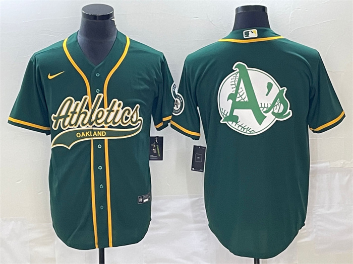 Personalized Men’s Oakland Athletics Green Team Big Logo Cool Base Stitched Baseball Jersey 003