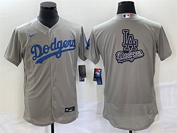 Personalized Men’s Los Angeles Dodgers Grey Team Big Logo Flex Base Stitched Baseball JerseyS