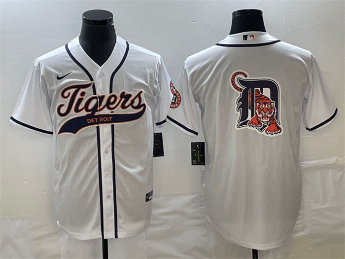 Personalized Men’s Detroit Tigers White Team Big Logo Cool Base Stitched Jersey
