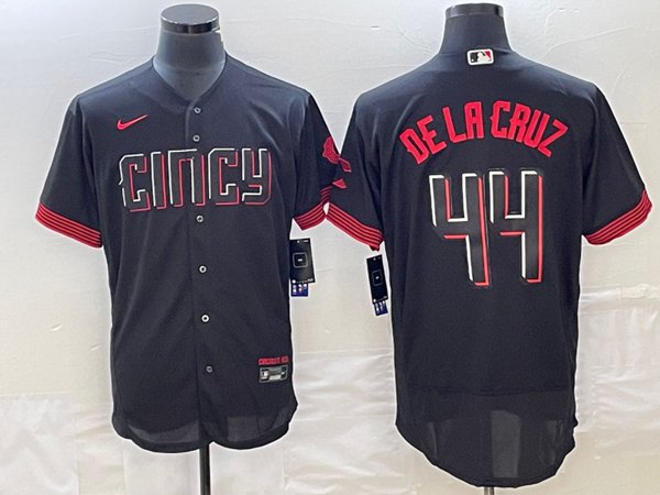 Personalized Men’s Cincinnati Reds #44 Elly De La Cruz Black 2023 City Connect Flex Base Stitched Jersey