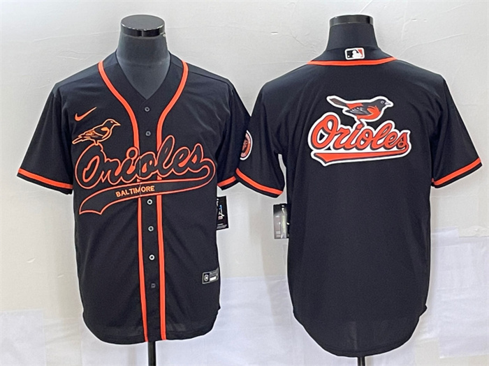 Personalized Men’s Baltimore Orioles Black Team Big Logo Cool Base Stitched Jersey 2