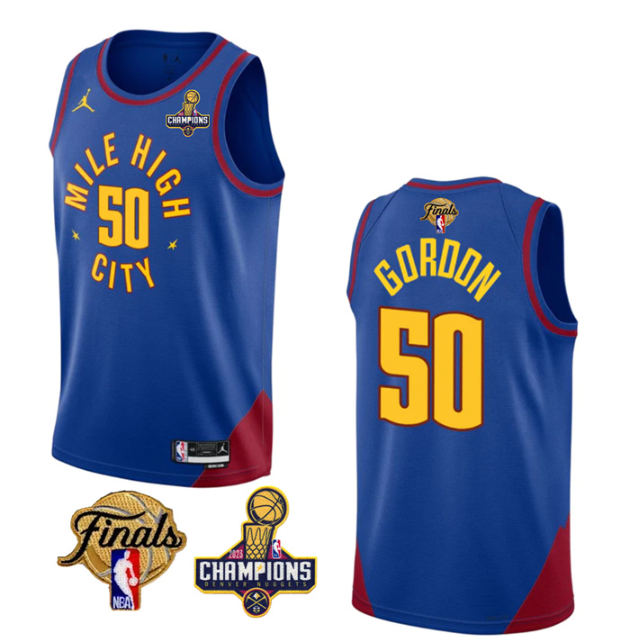 Personalized Men’s Denver Nuggets #50 Aaron Gordon Blue 2023 Nuggets Champions Patch And Finals Patch Statemenr Edition Stitched Basketball Jersey
