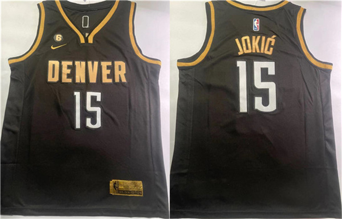 Personalized Men’s Denver Nuggets #15 Nikola Jokic Black With NO.6 Patch Stitched Jersey