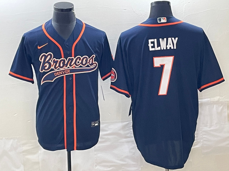 Personalized Men’s Denver Broncos #7 John Elway Navy Cool Base Stitched Baseball Jersey