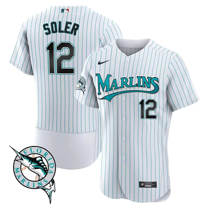 Personalized Men’s Miami Marlins #12 Jorge Soler White Flex Base Stitched Jersey