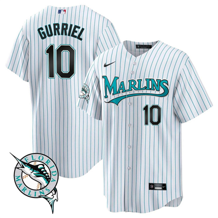 Personalized Men’s Miami Marlins #10 Yulieski Gurriel White Cool Base Stitched Baseball Jersey