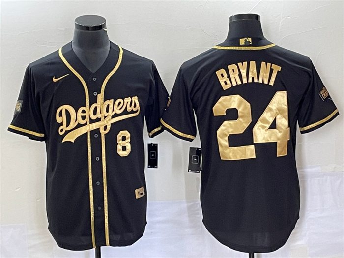 Personalized Men’s Los Angeles Dodgers Front #8 Back #24 Kobe Bryant Black Gold Cool Base Stitched Baseball Jersey
