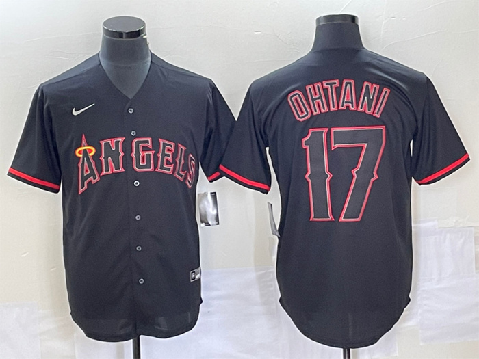 Personalized Men’s Los Angeles Angels #17 Shohei Ohtani Black Red Cool Base Stitched Jersey