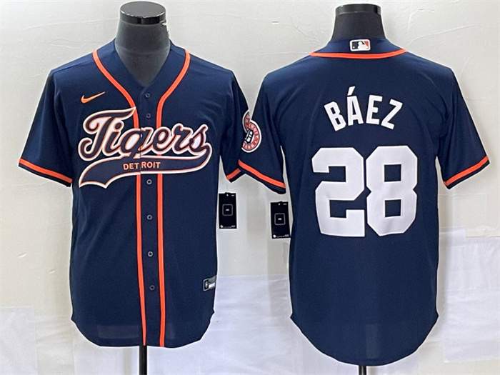 Personalized Men’s Detroit Tigers #28 Javier Báez Navy Cool Base Stitched Baseball Jersey
