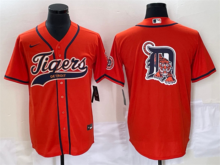 Personalized Men’s Detroit Tigers Orange Team Big Logo Cool Base Stitched Baseball Jersey