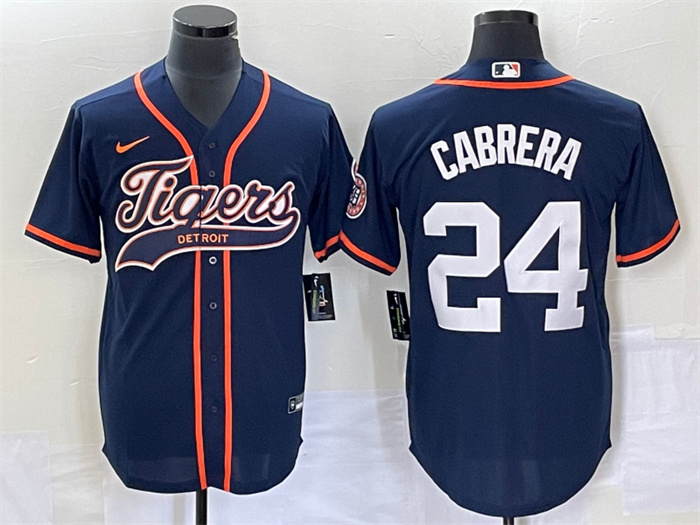 Personalized Men’s Detroit Tigers #24 Miguel Cabrera Navy Cool Base Stitched Baseball Jersey