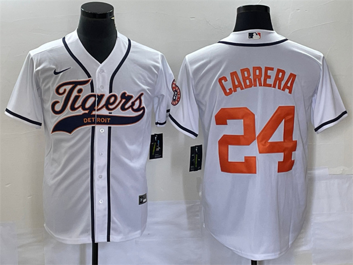 Personalized Men’s Detroit Tigers #24 Miguel Cabrera White Cool Base Stitched Baseball Jersey