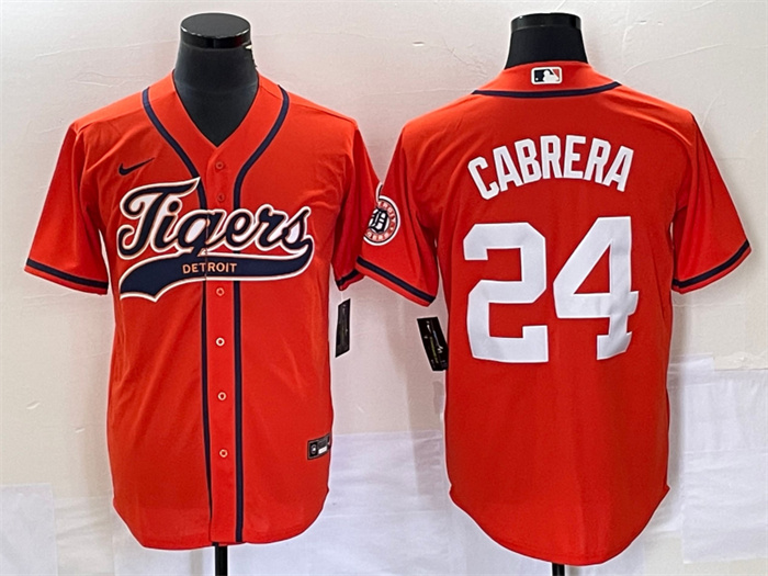Personalized Men’s Detroit Tigers #24 Miguel Cabrera Orange Cool Base Stitched Baseball Jersey