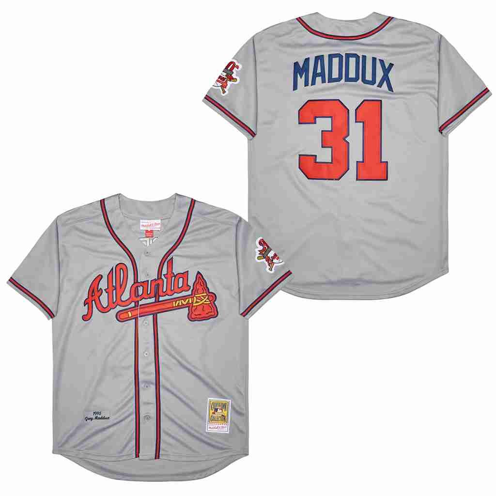 Personalized BRAVES #31 Maddux MLB Grey Throwback Jersey