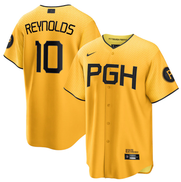 Personalized Men’s Pittsburgh Pirates #10 Bryan Reynolds Gold 2023 City Connect Stitched Jersey