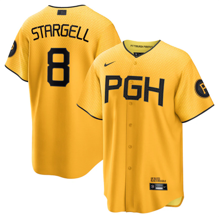 Personalized Men’s Pittsburgh Pirates #8 Willie Stargell Gold 2023 City Connect Stitched Jersey