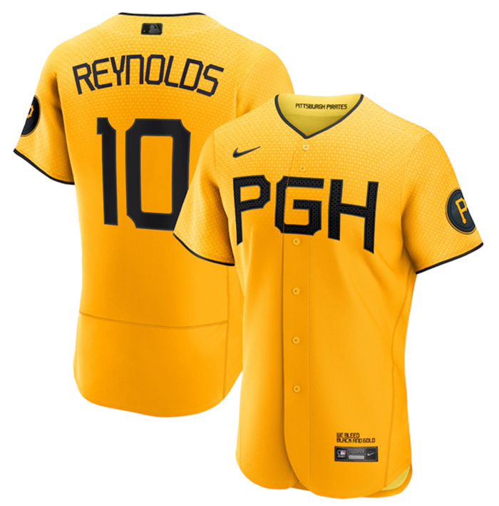 Personalized Men’s Pittsburgh Pirates #10 Bryan Reynolds Gold 2023 City Connect Flex Base Stitched Jersey