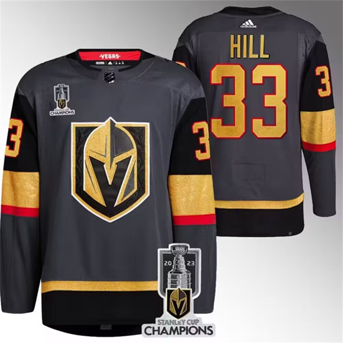 Personalized Men’s Vegas Golden Knights #33 Adin Hill Grey 2023 Stanley Cup Champions Stitched Jersey