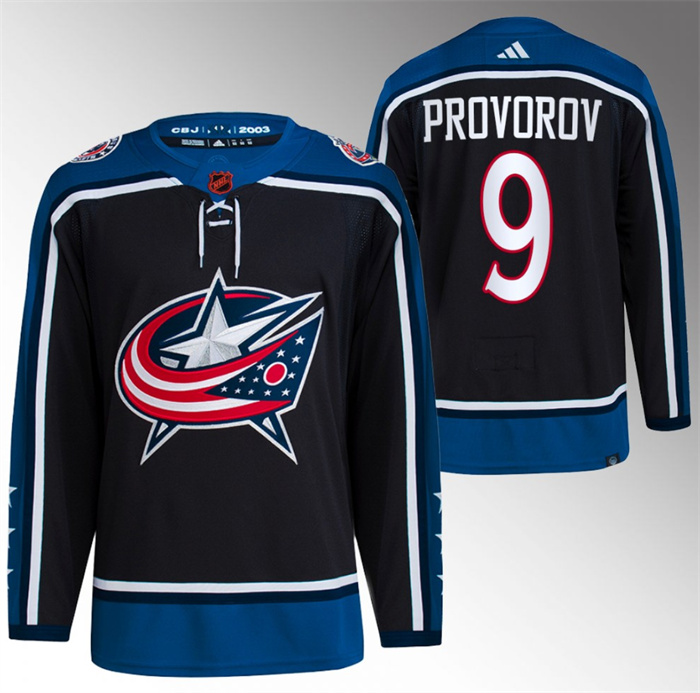 Personalized Men’s Columbus Blue Jackets #9 Ivan Provorov Black 2022-23 Reverse Retro Stitched Jersey