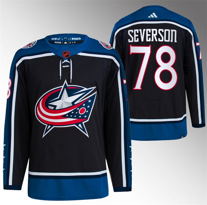 Personalized Men’s Columbus Blue Jackets #78 Damon Severson Black 2022-23 Reverse Retro Stitched Jersey