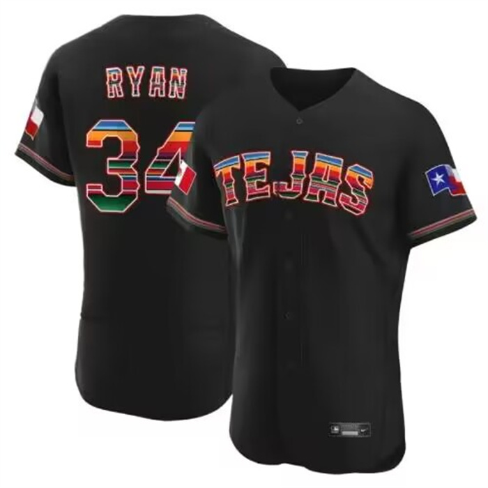 Personalized Men’s Texas Rangers #34 Nolan Ryan Mexican Black Flex Base Stitched Baseball Jersey